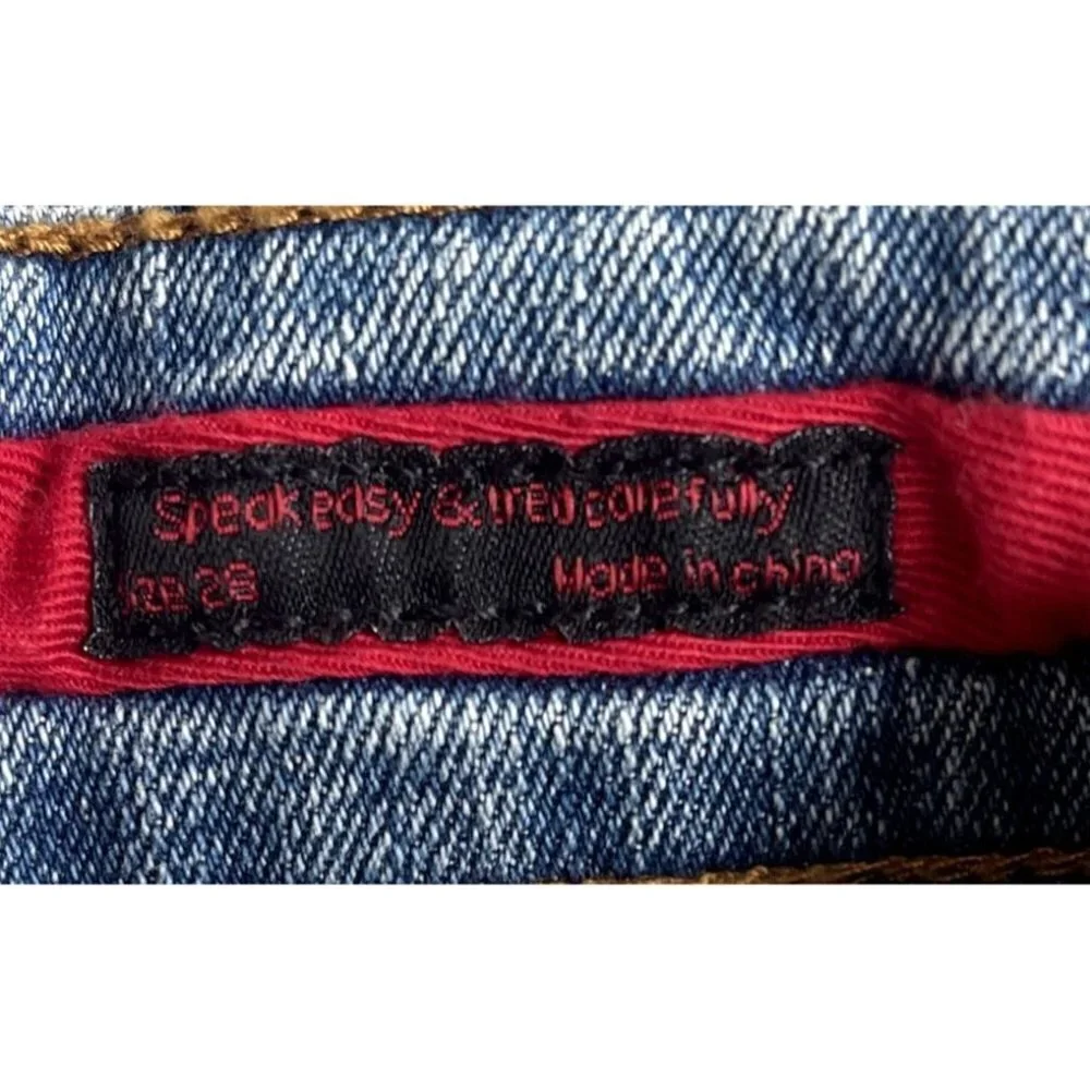 Smuggler's Moon Mens Sz 28 Biker Moto Distressed Ripped Light Wash‎ Jean Shorts